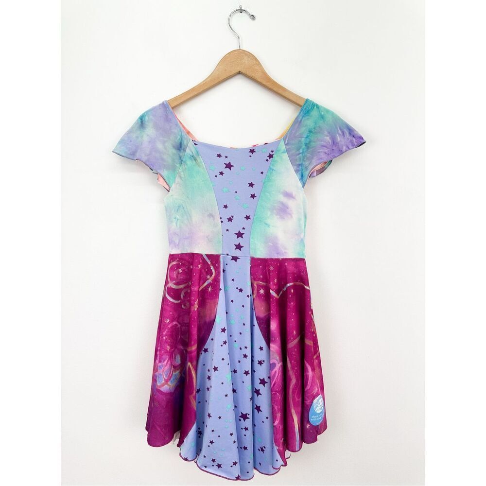 Twirly Girl Girls Reversible Watercolor Celestial Summer Polka Dot Shortsleeved